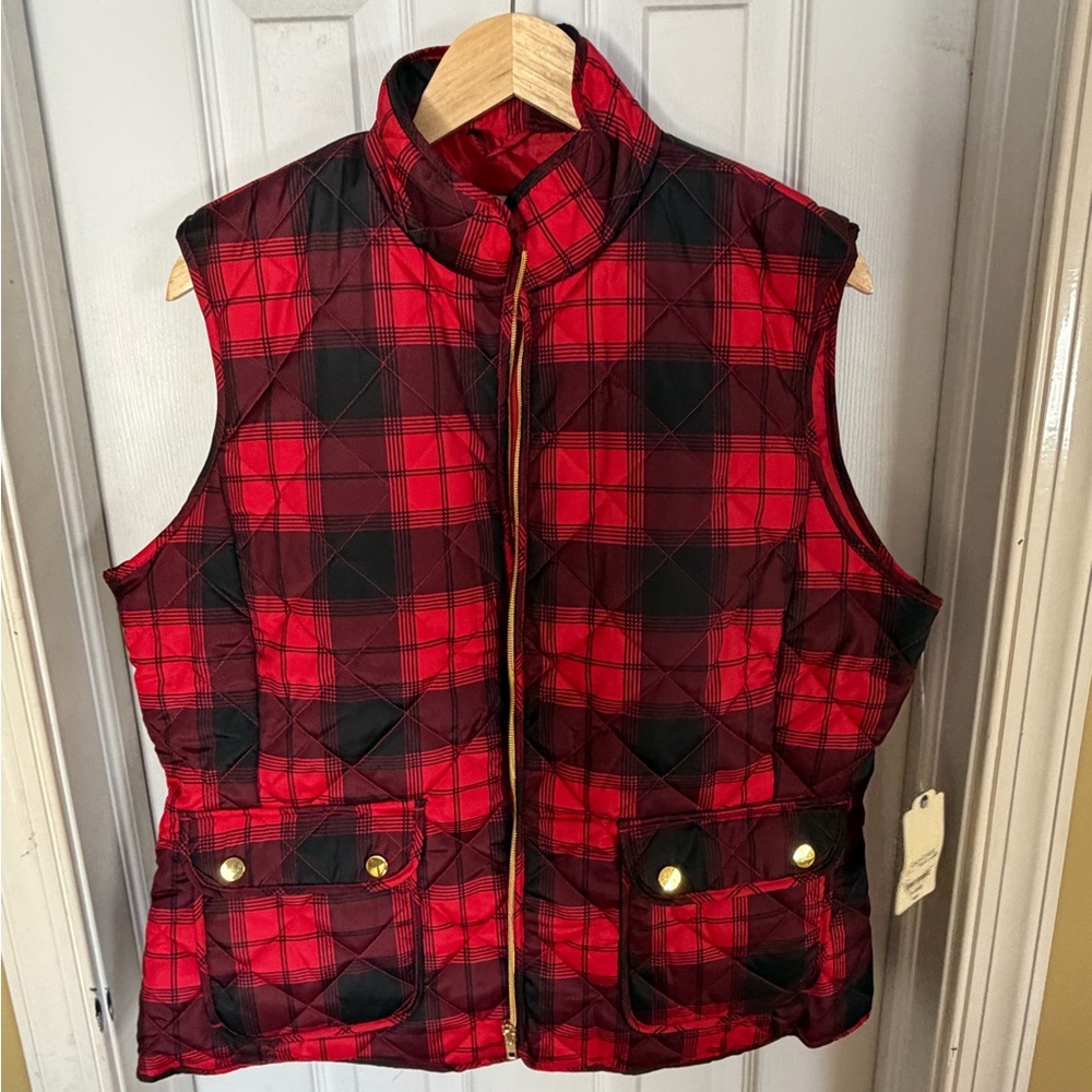 St. John's Bay Red Quilted Vest with Black Trim